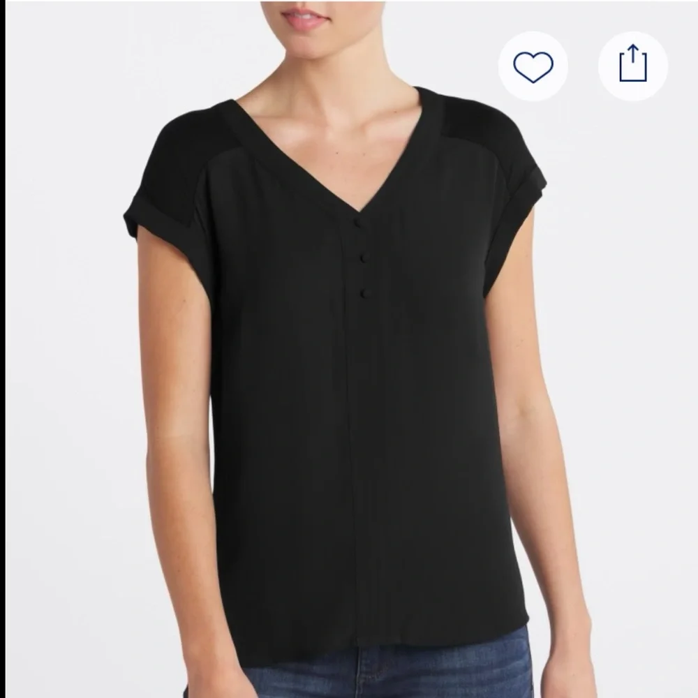 FORTUNE + IVY Women’s Black Helina Mixed Material Blouse - Size L - Picture 2 of 10